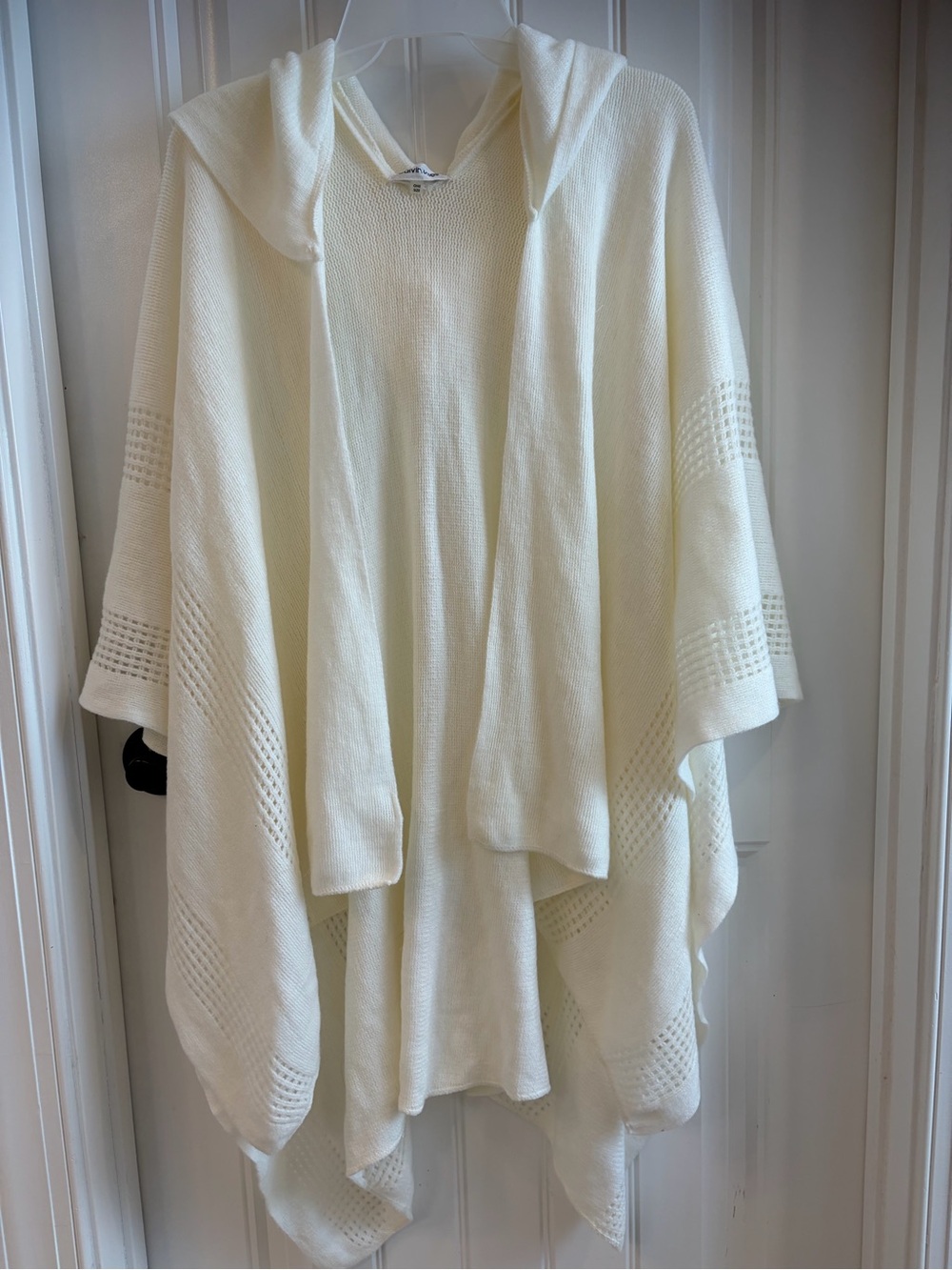 Calvin Klein Cream Hooded Knit Poncho One Size